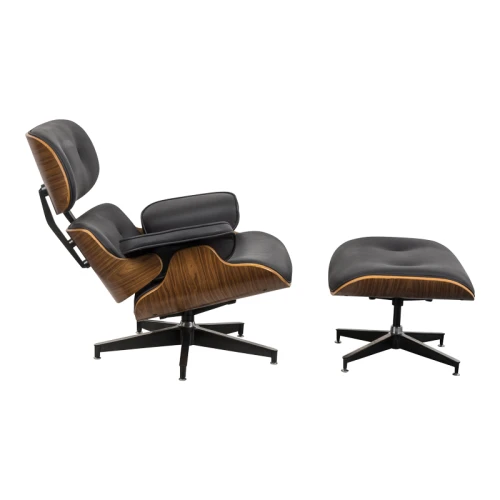 Πολυθρόνα-Υποπόδιο Relax Jenna Μαύρο Pu- Plywood Καρυδί-Βάση Χρωμίου 82X92X82Εκ