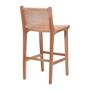 Σκαμπό Μπαρ Μεσαίου Ύψους Sponze Teak Ξύλο-Φυσικό Rattan Σε Φυσική Απόχρωση 40X47X89Εκ