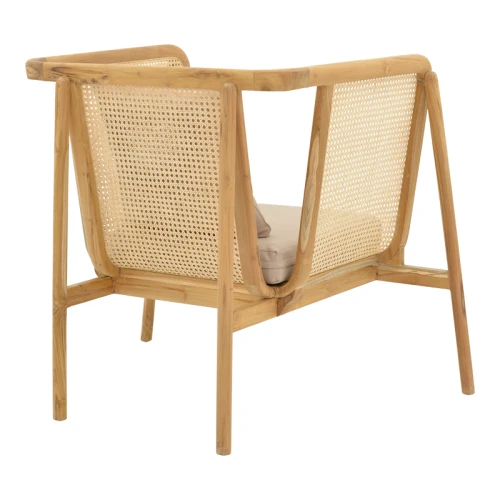 Πολυθρόνα Jenta Teak Ξύλο Με Rattan Σε Φυσική Απόχρωση Και Μπεζ Μαξιλάρι 72X67X92Εκ
