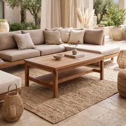 Τραπέζι Σαλονιού Louf Καρυδί Teak Ξύλο 120X70X40Εκ