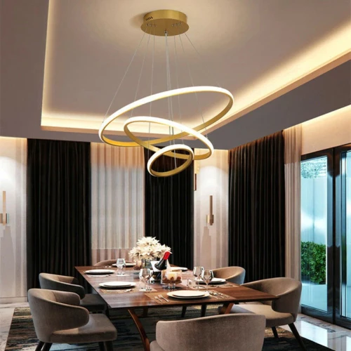 Φωτιστικό Οροφής Rings Led Μέταλλο Χρυσό Φ60X100Εκ