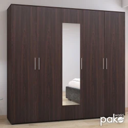 Ντουλάπα Πεντάφυλλη Με Καθρέφτη Luna Σε Wenge Απόχρωση 220X52X200Εκ
