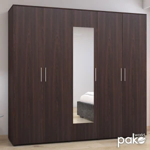 Ντουλάπα Πεντάφυλλη Με Καθρέφτη Luna Σε Wenge Απόχρωση 220X52X200Εκ