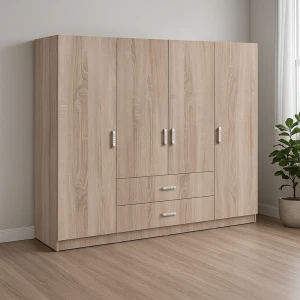 Ντουλάπα Τετράφυλλη Royal Με Συρτάρια Sonoma 200X58X177Εκ