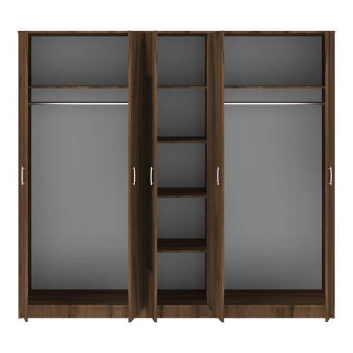 Ντουλάπα Πεντάφυλλη Με Καθρέφτη Luna Καρυδί-Oak 220X52X200Εκ