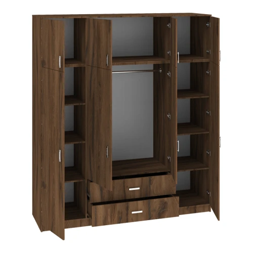 Ντουλάπα Τετράφυλλη Με Συρτάρια Royal Καρυδι-Oak 200X58X230Εκ