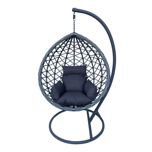 Κούνια Φωλιά Με Βάση Lyere Μέταλλο Ανθρακί Pe Rattan Σε Γκρι Απόχρωση 120X108X195Εκ
