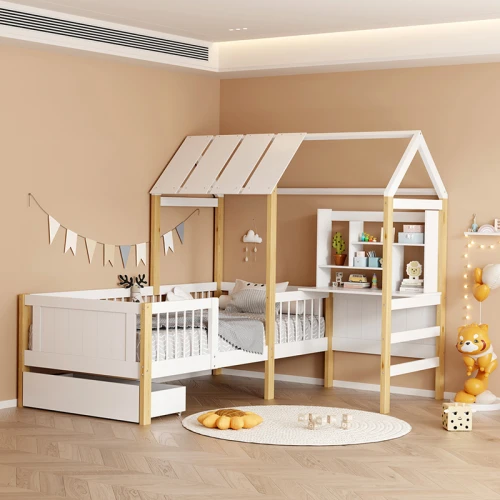 Παιδικό Κρεβάτι Bedria Τ. Montessori Ξύλο Σε Λευκή-Φυσική Απόχρωση 90X190Εκ