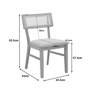 Καρέκλα Raffles Rubberwood Με Pe Rattan Και Γκρι Μπεζ Ύφασμα 47X48X83.5Εκ