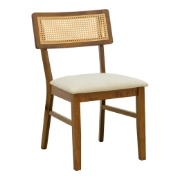 Καρέκλα Raffles Καρυδί Rubberwood Με Pe Rattan Και Εκρού Ύφασμα 47X48X83.5Εκ