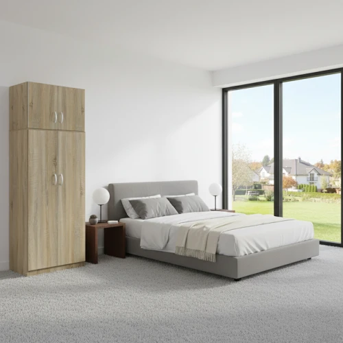 Ντουλάπα Δίφυλλη Και Πατάρι Athos Σε Oak Απόχρωση 80X42X240Εκ