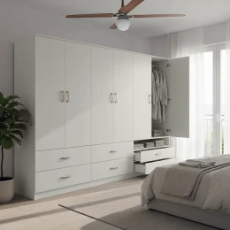 Ντουλάπα Εξάφυλλη Με Συρτάρια Athos Λευκή 240X42X180Εκ