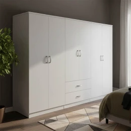 Ντουλάπα Εξάφυλλη Athos I Λευκή 240X42X180Εκ