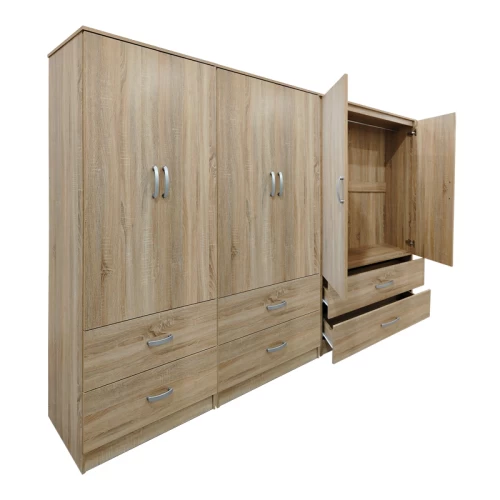 Ντουλάπα Εξάφυλλη Με Συρτάρια Athos Sonoma 240X42X180Εκ
