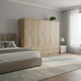 Ντουλάπα Εξάφυλλη Με Συρτάρια Athos Sonoma 240X42X180Εκ