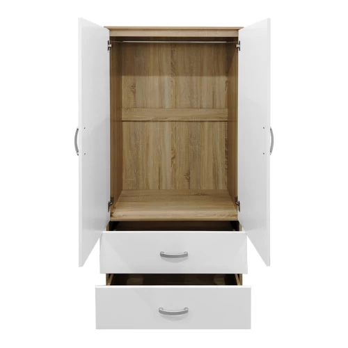 Ντουλάπα Εξάφυλλη Με Συρτάρια Athos Sonoma-Λευκό  240X42X180Εκ