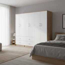 Ντουλάπα Εξάφυλλη Athos Sonoma-Λευκή 240X42X180Εκ