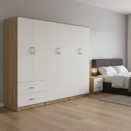 Ντουλάπα Εξάφυλλη Athos I Sonoma-Λευκό 240X42X180Εκ