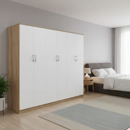 Ντουλάπα Εξάφυλλη Athos Ιι Sonoma-Λευκή 240X42X180Εκ