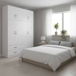 Ντουλάπα Τετράφυλλη Με Πατάρι Athos Λευκή 160X42X240Εκ
