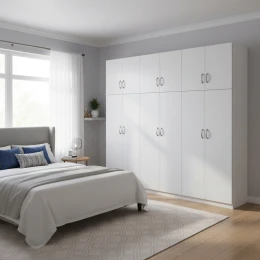 Ντουλάπα Εξάφυλλη Με Πατάρι Athos Ιι Λευκή 240X42X240Εκ