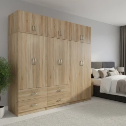 Ντουλάπα Εξάφυλλη Με Πατάρι Athos Sonoma 240X42X240Εκ