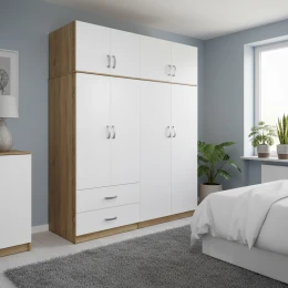 Ντουλάπα Τετράφυλλη Με Πατάρι Athos Sonoma-Λευκή 160X42X240Εκ