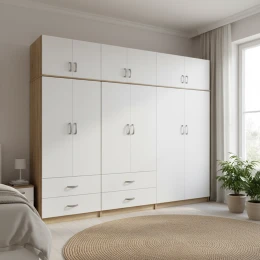 Ντουλάπα Εξάφυλλη Με Πατάρι Athos Sonoma-Λευκή 240X42X240Εκ