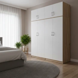 Ντουλάπα Τετράφυλλη Με Πατάρι Athos Ι Sonoma-Λευκή 160X42X240Εκ