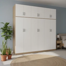 Ντουλάπα Εξάφυλλη Με Πατάρι Athos Ιι Sonoma-Λευκή 240X42X240Εκ