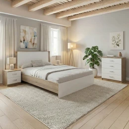 Σετ Κρεβατοκάμαρας Athos Sonoma Λευκό Με Κρεβάτι 140X200Εκ Σετ 4Τεμ