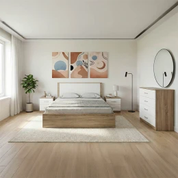 Σετ Κρεβατοκάμαρας Athos Sonoma Λευκό Με Κρεβάτι 160X200Εκ Σετ 4Τεμ