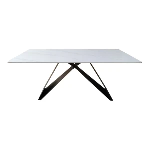 Τραπέζι Mapele Sintered Stone Λευκή Όψη Μαρμάρου Με Μαύρα Μεταλλικά Πόδια 180X90X75Εκ