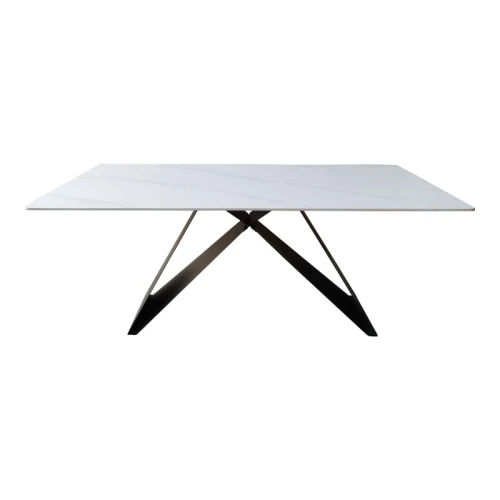 Τραπέζι Mapele Sintered Stone Λευκή Όψη Μαρμάρου Με Μαύρα Μεταλλικά Πόδια 180X90X75Εκ