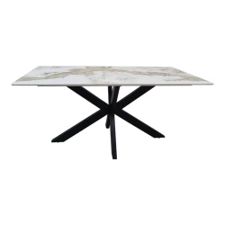 Τραπέζι Bethan Sintered Stone-Μέταλλο Λευκό Μαρμάρου-Μαύρο 160X80X75Εκ