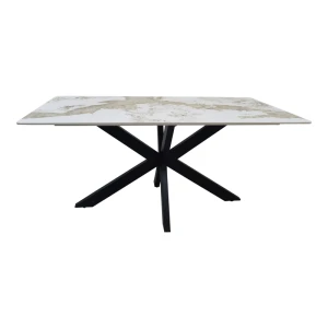 Τραπέζι Bethan Sintered Stone-Μέταλλο Λευκό Μαρμάρου-Μαύρο 160X80X75Εκ