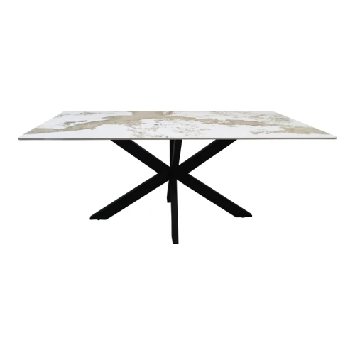 Τραπέζι Bethan Sintered Stone-Μέταλλο Λευκό Μαρμάρου-Μαύρο 180X90X75Εκ
