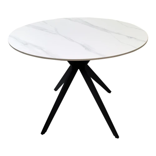 Τραπέζι Orbital Sintered Stone Λευκή Ματ Όψη Μαρμάρου Με Μαύρο Μεταλλικό Πόδι Φ100X76Εκ