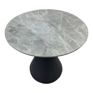 Τραπέζι Flenada Sintered Stone Σε Γκρι Όψη Μαρμάρου Με Μαύρη Μεταλλική Βάση Φ80X76Εκ