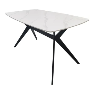 Τραπέζι Ezali Sintered Stone Λευκή Ματ Όψη Μαρμάρου Με Μαύρο Μεταλλικό Πόδι 140X80X75Εκ