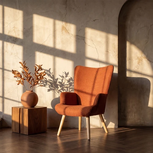 Πολυθρόνα-Μπερζέρα Gerlina Terracotta Ύφασμα Με Πόδι Σε Φυσική Απόχρωση 71X64X94Εκ
