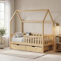 Παιδικό Κρεβάτι Bendina Τ. Montessori Με 2 Συρτάρια Ξύλο Πεύκου Σε Φυσικη Αποχρωση 90X190Εκ
