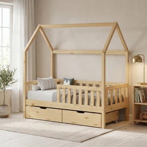 Παιδικό Κρεβάτι Bendina Τ. Montessori Με 2 Συρτάρια Ξύλο Πεύκου Σε Φυσικη Αποχρωση 90X190Εκ