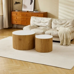 Τραπέζι Σαλονιού Nelba Σετ 2Τεμ Oak Mdf Με  Κεραμική Επιφάνεια Σε Όψη Μαρμάρου