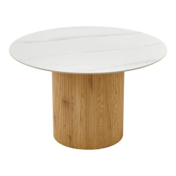 Τραπέζι Sikulu Oak Mdf Με Κεραμική Επιφάνεια Σε Λευκό Μαρμάρου Φ125X77Εκ