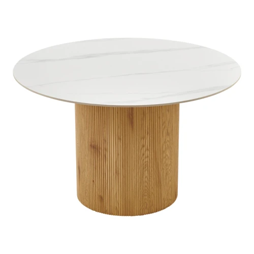 Τραπέζι Sikulu Oak Mdf Με Κεραμική Επιφάνεια Σε Λευκό Μαρμάρου Φ125X77Εκ