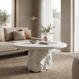 Τραπέζι Σαλονιού Zinol Mdf-Polyresin Λευκό Φ80X36Εκ