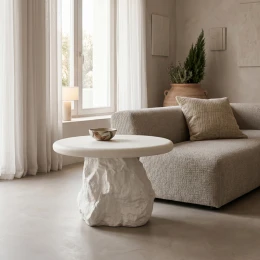 Τραπέζι Σαλονιού Zinol Mdf-Polyresin Λευκό Φ60X41Εκ