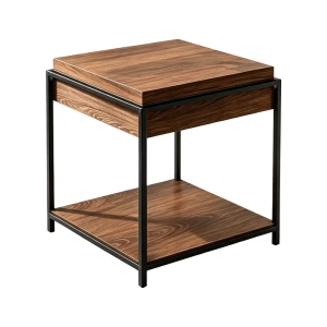 Βοηθητικό Τραπέζι Odar Με Αποθηκευτικό Χώρο Καρυδί Mdf Με Μαύρο Μέταλλο 51X51X60Εκ