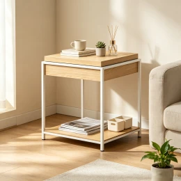 Βοηθητικό Τραπέζι Odar Με Αποθηκευτικό Χώρο Sonoma Mdf Με Λευκό Μέταλλο 51X51X60Εκ